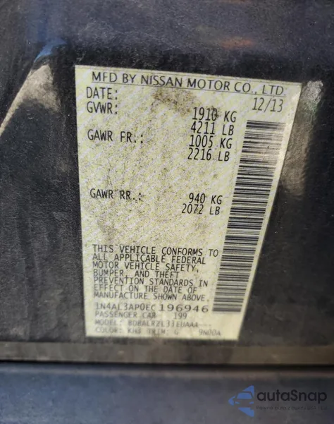 2014 Nissan Altima 2.5 из США, поврежденный, VIN 1N4AL3AP0EC196946